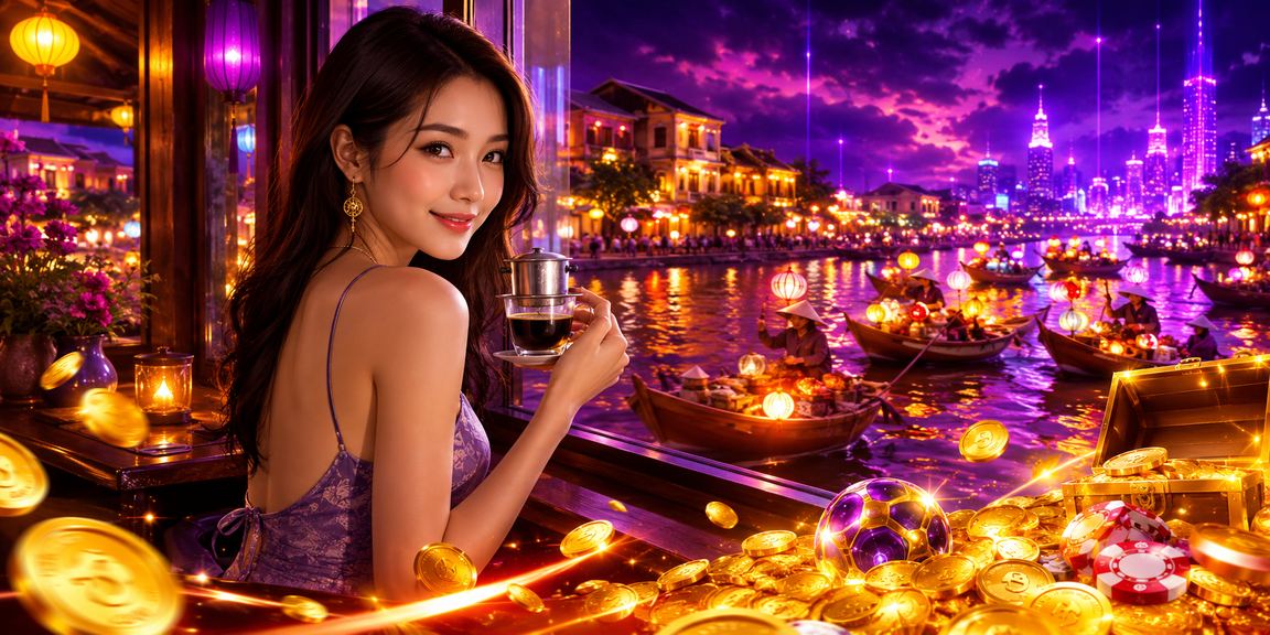 Người dùng xem kèo trận đấu bên cạnh cà phê phong cách Hội An